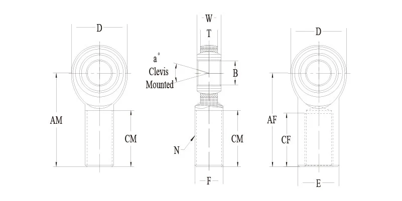 CM-M CF-M series metric rod end technical drawing