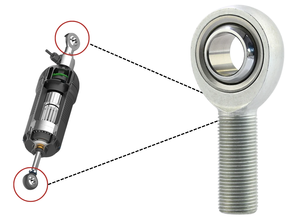 A linear actuator and a self-lubricating rod end