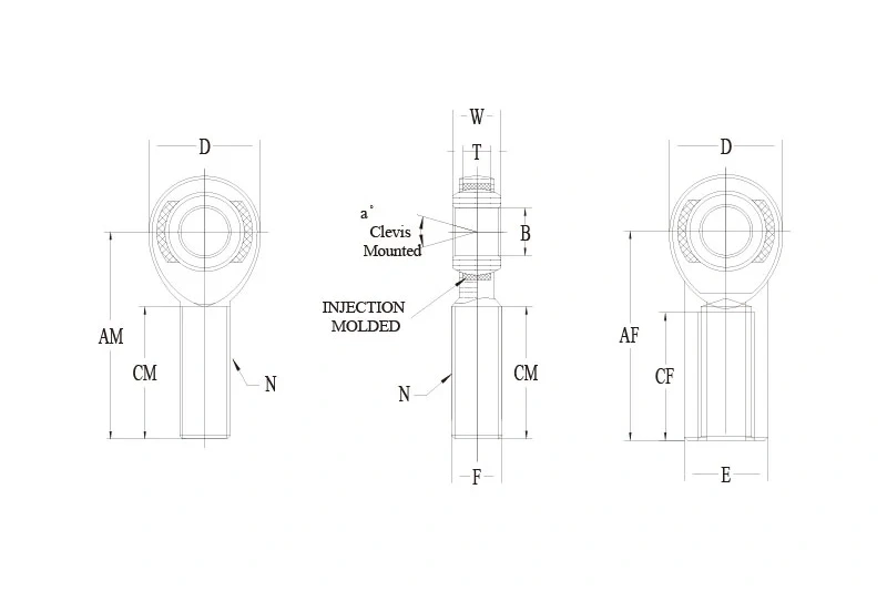 AM and AF two-piece injection-molded aluminum heim joint drawing
